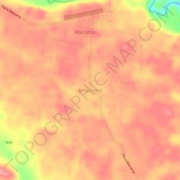 Topografisk kort Amazonas, højde, terræn