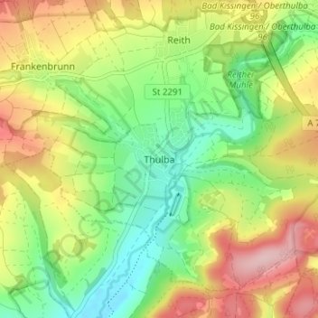 Topografisk kort Thulba, højde, terræn