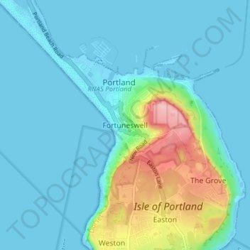 Topografisk kort Fortuneswell, højde, terræn