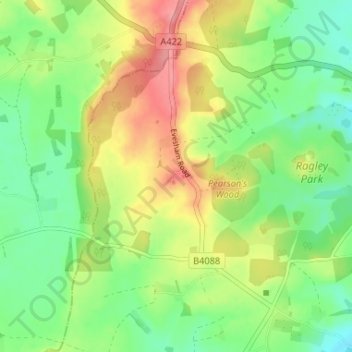 Topografisk kort Weethley, højde, terræn