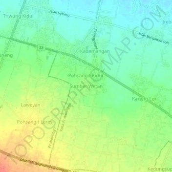 Topografisk kort Sumber Wetan, højde, terræn