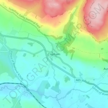 Topografisk kort Clapham, højde, terræn