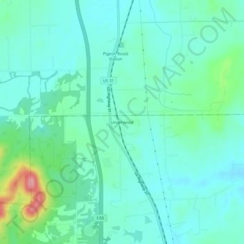 Topografisk kort Underwood, højde, terræn