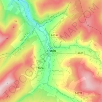 Topografisk kort Alston, højde, terræn