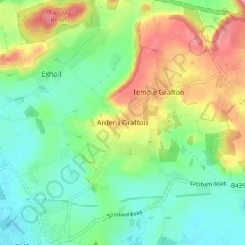 Topografisk kort Ardens Grafton, højde, terræn
