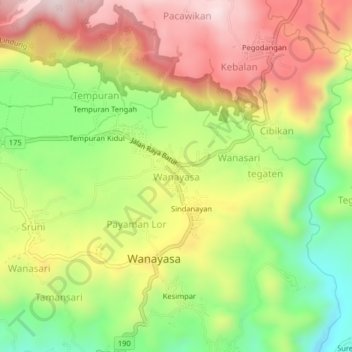 Topografisk kort Wanayasa, højde, terræn