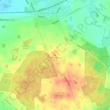 Topografisk kort Ravnsbjerg, højde, terræn