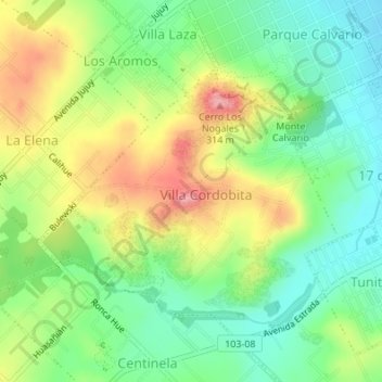 Topografisk kort Cerro Granito, højde, terræn