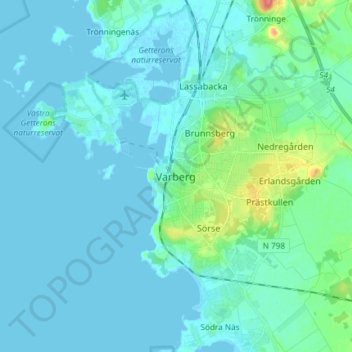 Topografisk kort Varberg, højde, terræn