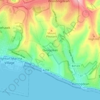 Topografisk kort Ovingdean, højde, terræn