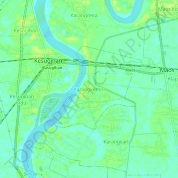 Topografisk kort Karangkemiri, højde, terræn