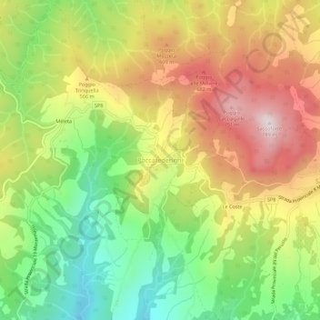 Topografisk kort Roccatederighi, højde, terræn