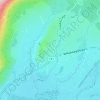 Topografisk kort Stóri Geysir, højde, terræn