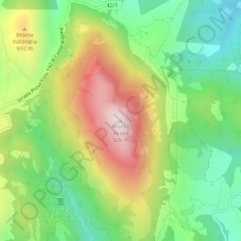 Topografisk kort Monte Acuto, højde, terræn