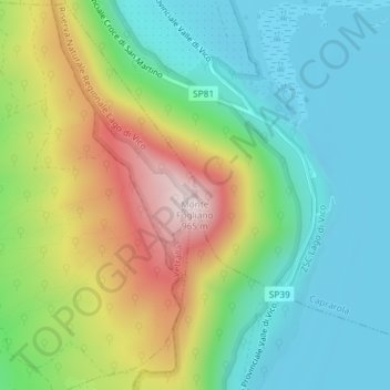 Topografisk kort Monte Fogliano, højde, terræn