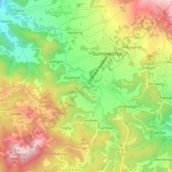 Topografisk kort Lanjan, højde, terræn