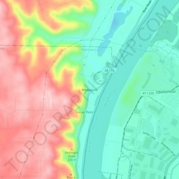 Topografisk kort Bridgeport, højde, terræn