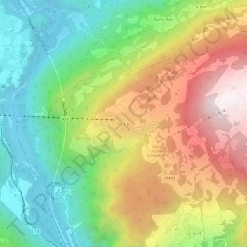 Topografisk kort Feldis, højde, terræn