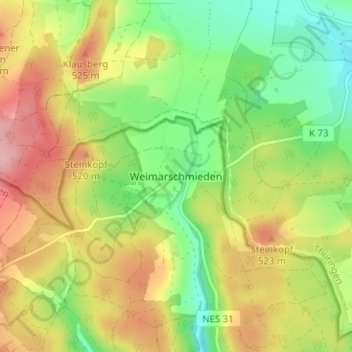 Topografisk kort Weimarschmieden, højde, terræn