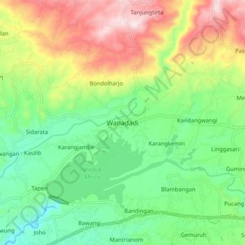 Topografisk kort Wanadadi, højde, terræn