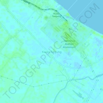 Topografisk kort Kwala Tanjung, højde, terræn