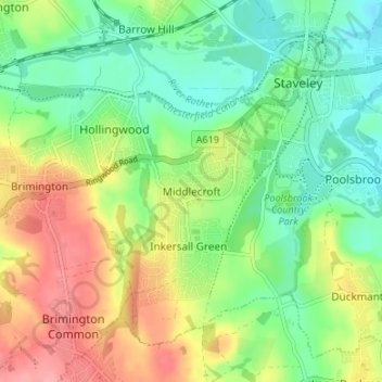 Topografisk kort Middlecroft, højde, terræn