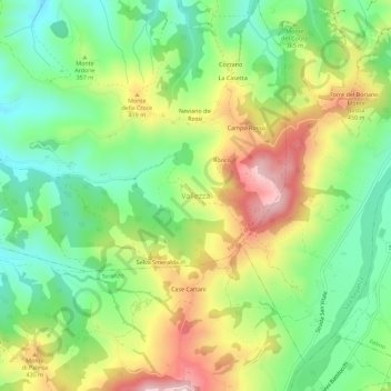 Topografisk kort Vallezza, højde, terræn