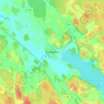 Topografisk kort Bankekind, højde, terræn