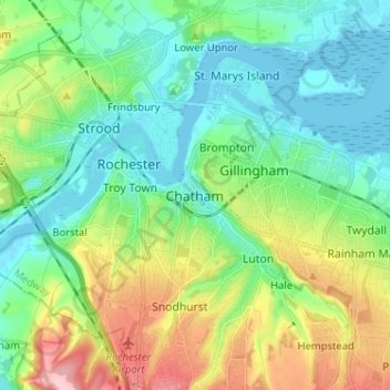 Topografisk kort Chatham, højde, terræn