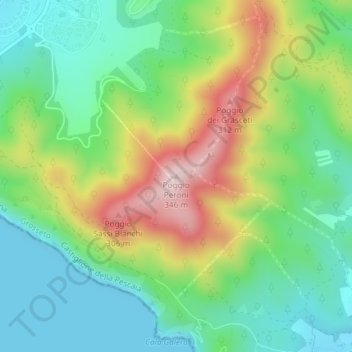 Topografisk kort Poggio Peroni, højde, terræn