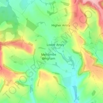 Topografisk kort Ansty, højde, terræn