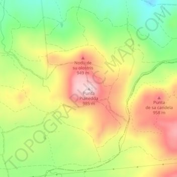 Topografisk kort Punta Pianedda, højde, terræn