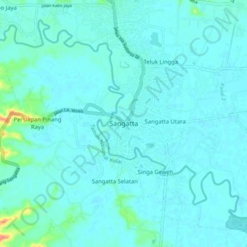Topografisk kort Sangatta, højde, terræn