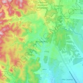 Topografisk kort Río Ceballos, højde, terræn