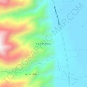 Topografisk kort Kalukutinggu, højde, terræn