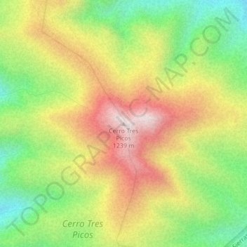 Topografisk kort Cerro Tres Picos, højde, terræn