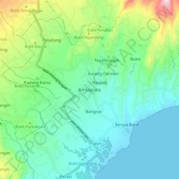 Topografisk kort Amlapura, højde, terræn