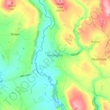 Topografisk kort Hartington, højde, terræn