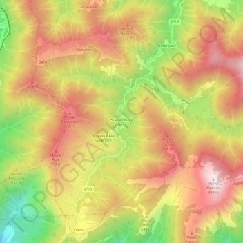 Topografisk kort Acquafredda Inferiore, højde, terræn