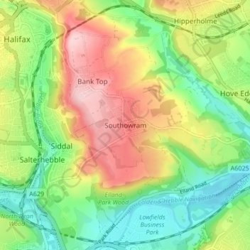 Topografisk kort Southowram, højde, terræn