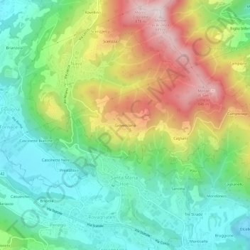 Topografisk kort Giovenzana, højde, terræn