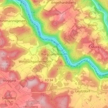 Topografisk kort Burggaillenreuth, højde, terræn