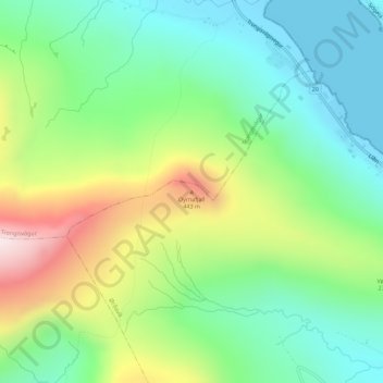 Topografisk kort Oyrnafjall, højde, terræn