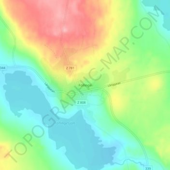 Topografisk kort Föllinge, højde, terræn