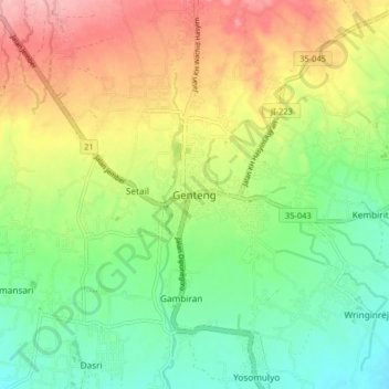 Topografisk kort Genteng, højde, terræn