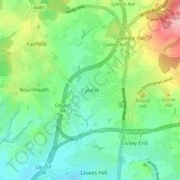 Topografisk kort Catshill, højde, terræn