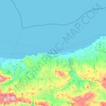 Topografisk kort Rethymnon, højde, terræn