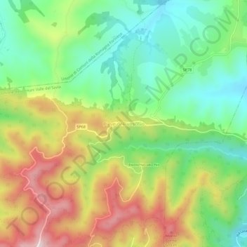 Topografisk kort Pieve di Rivoschio, højde, terræn