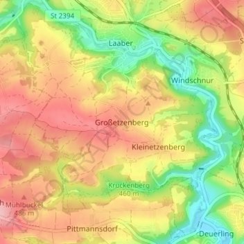 Topografisk kort Großetzenberg, højde, terræn