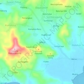 Topografisk kort Sekang, højde, terræn